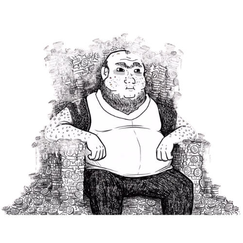 illustration of a safe shaped character counting dollar bills